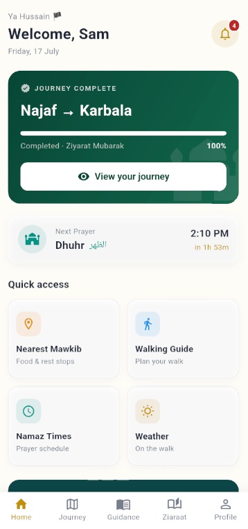 Arbaeen Companion journey map screen